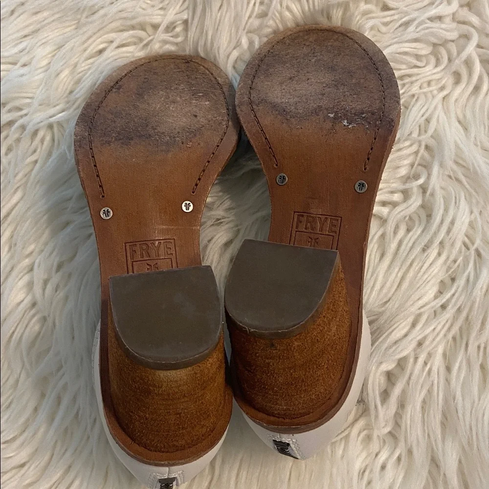 Frye Black and White Ankle Strap Heels size 7.5 very good condition zipper back - Picture 7 of 12